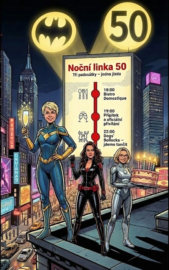 Noční linka 50 – komiksová pozvánka tří superhrdinek na oslavu padesátin